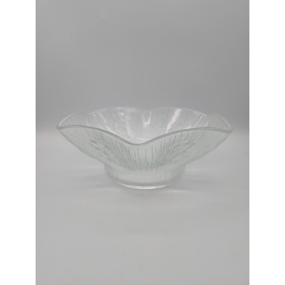 Masserini Primavera Salad Bowl Italy Clear Glass Flower Embossed